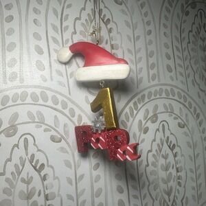 #1 Papa Christmas Ornament Santa Hat Sparkly
